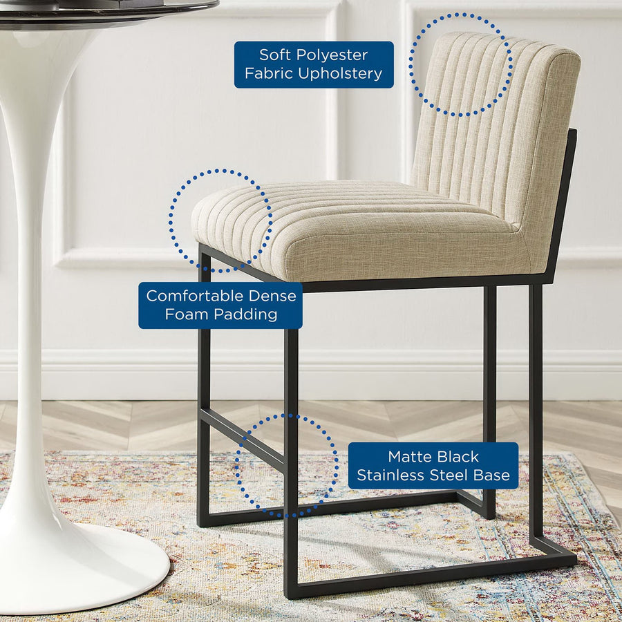 Ulric Channel Tufted Fabric Counter Stool in Beige
