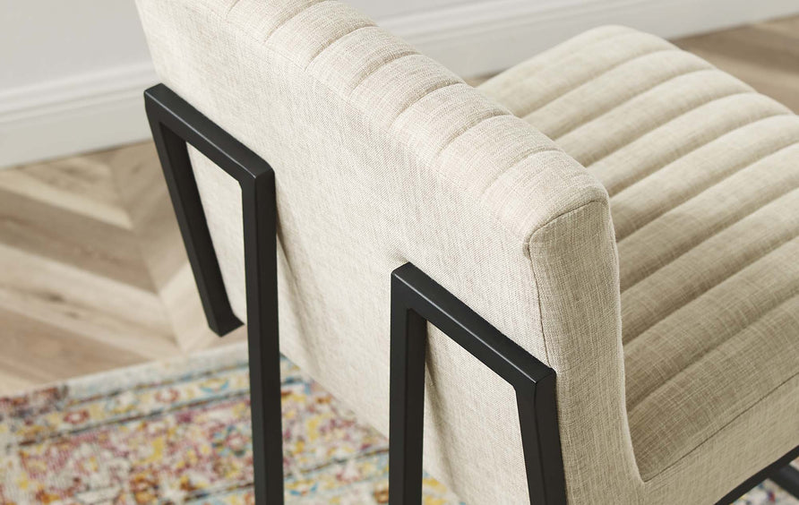 Ulric Channel Tufted Fabric Counter Stool in Beige