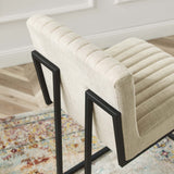 Ulric Channel Tufted Fabric Counter Stool in Beige