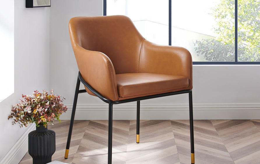 Zane Vegan Leather Dining Chair in Black Tan