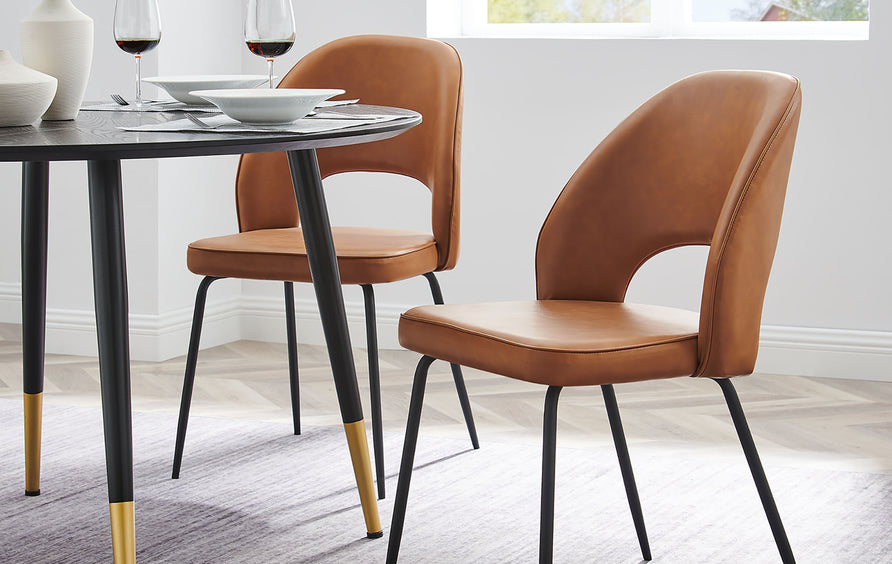 Ayllon Vegan Leather Dining Chair Set of 2 in Black Tan