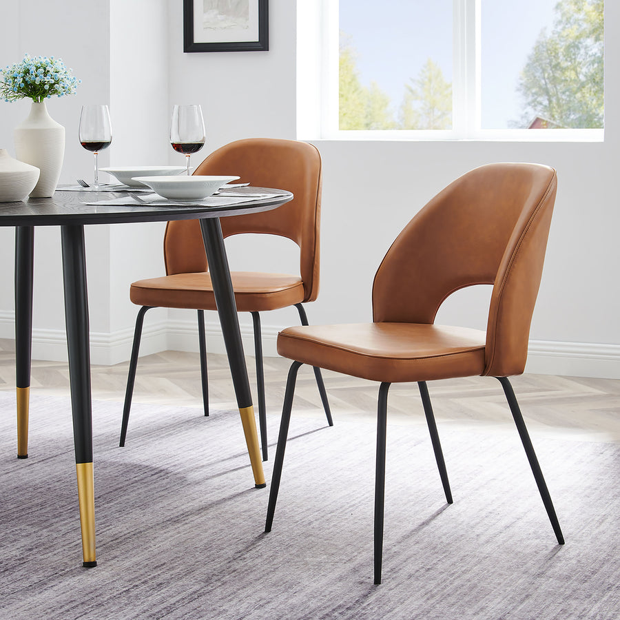 Ayllon Vegan Leather Dining Chair Set of 2 in Black Tan