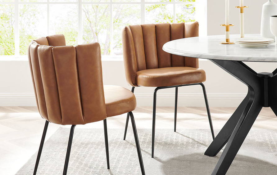 Eksjo Vegan Leather Dining Chair Set of 2 in Black Tan
