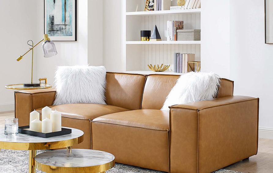 Atlas Vegan Leather Loveseat in Tan