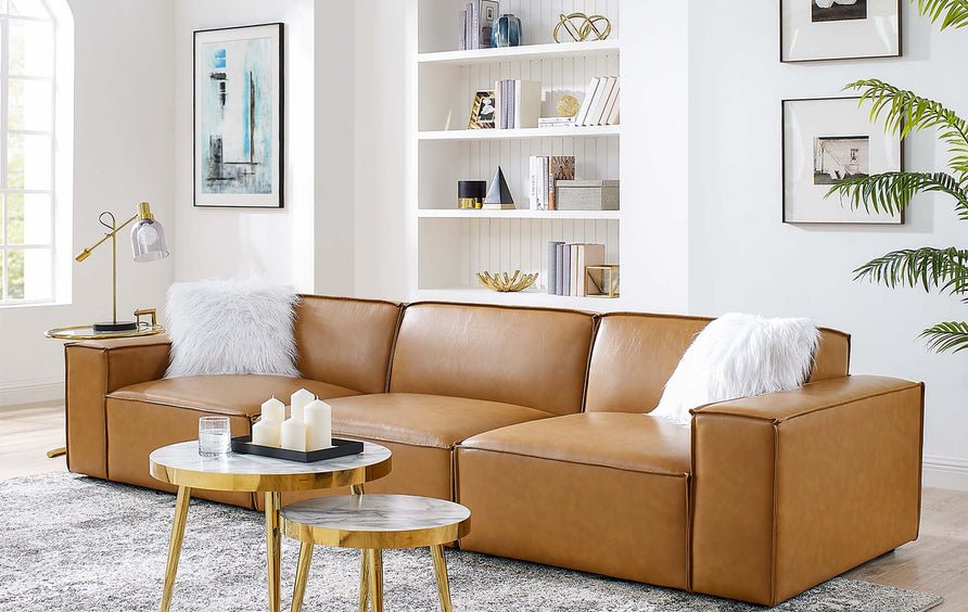 Atlas 3-Piece Vegan Leather Sofa in Tan