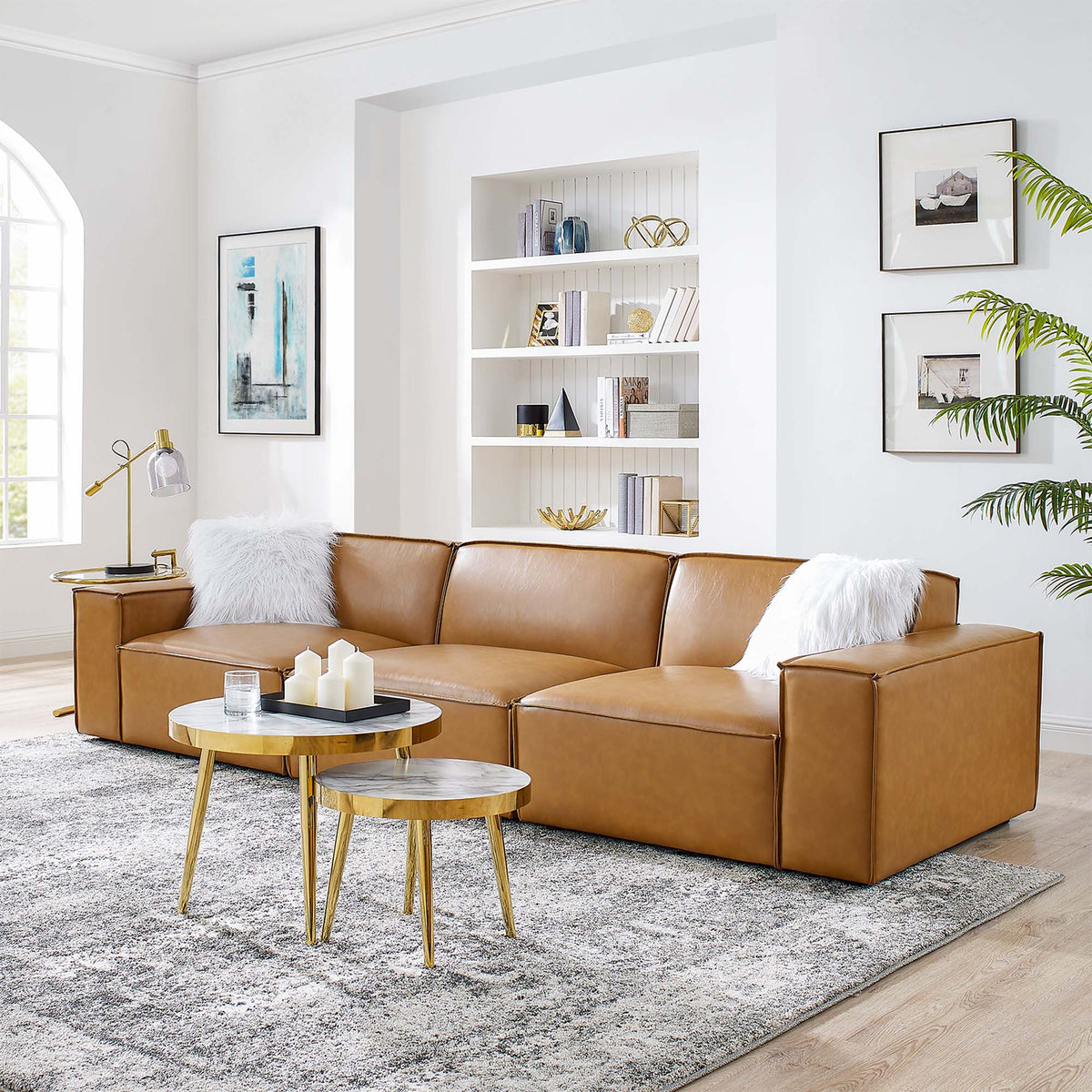 Atlas 3-Piece Vegan Leather Sofa in Tan