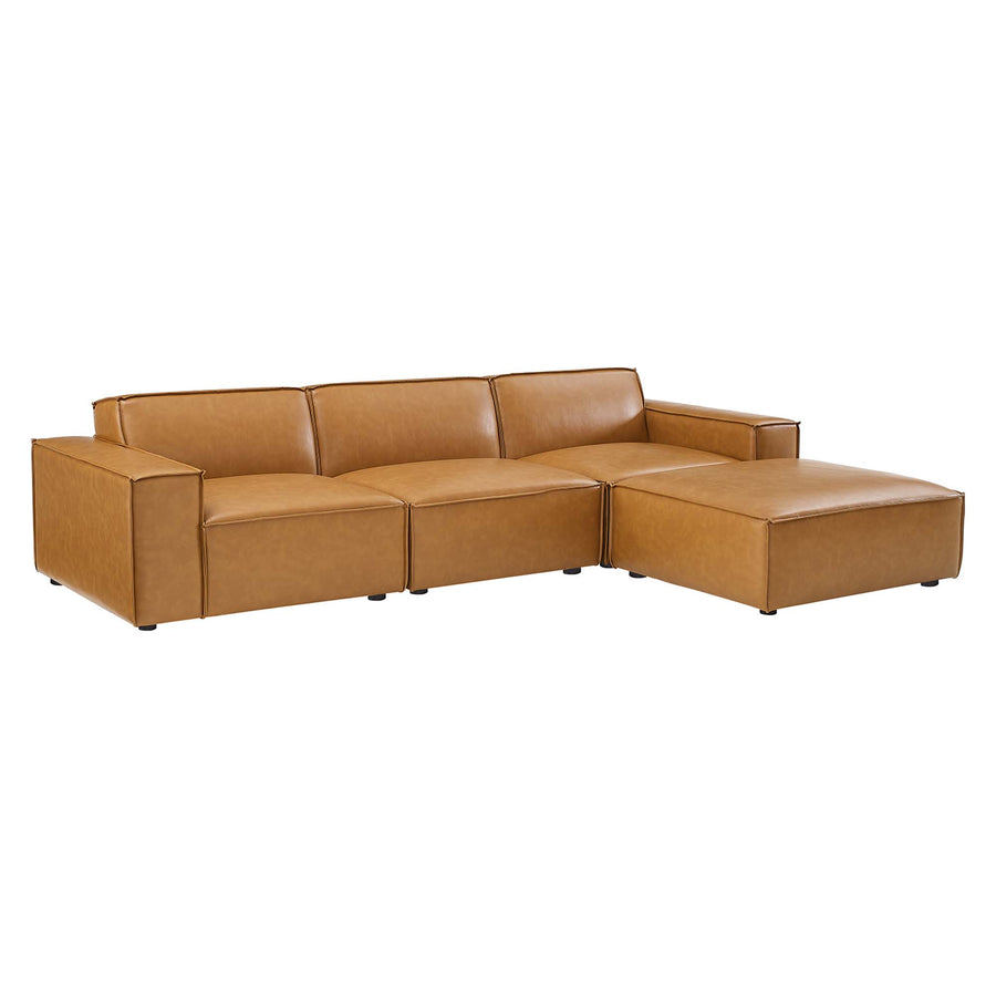 Atlas 4-Piece Vegan Leather Sectional Sofa in Tan