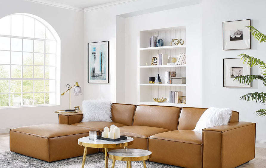 Atlas 4-Piece Vegan Leather Sectional Sofa in Tan