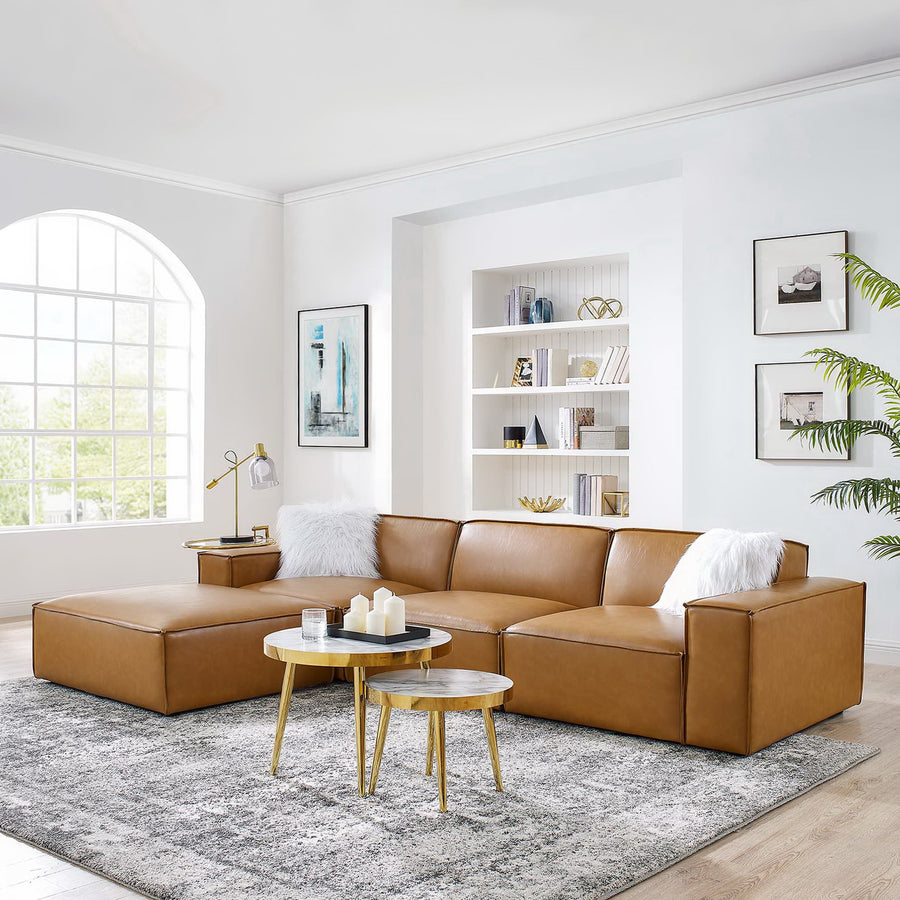 Atlas 4-Piece Vegan Leather Sectional Sofa in Tan