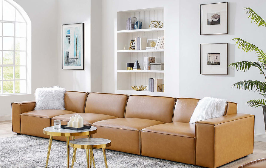 Atlas 4-Piece Vegan Leather Sofa in Tan