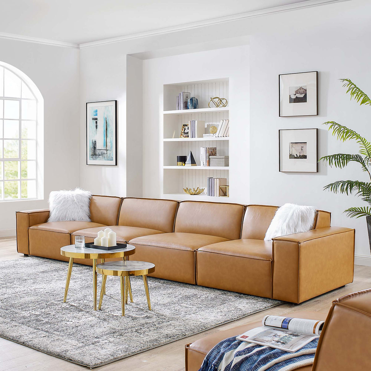 Atlas 4-Piece Vegan Leather Sofa in Tan