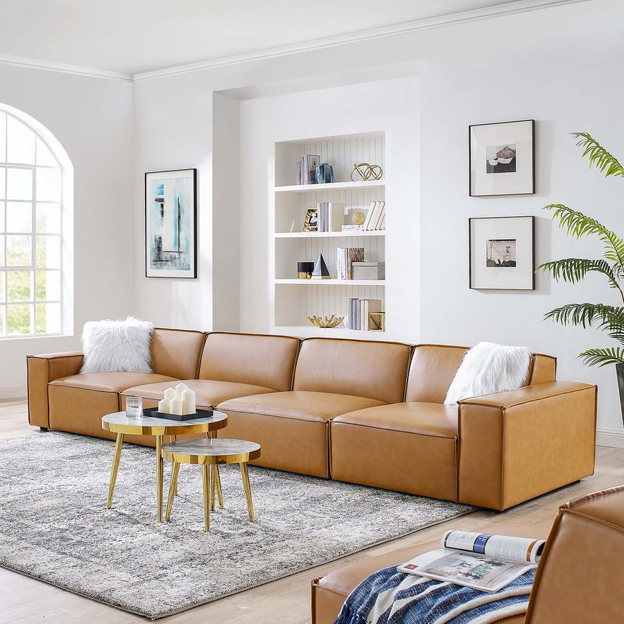 Atlas 4-Piece Vegan Leather Sofa in Tan