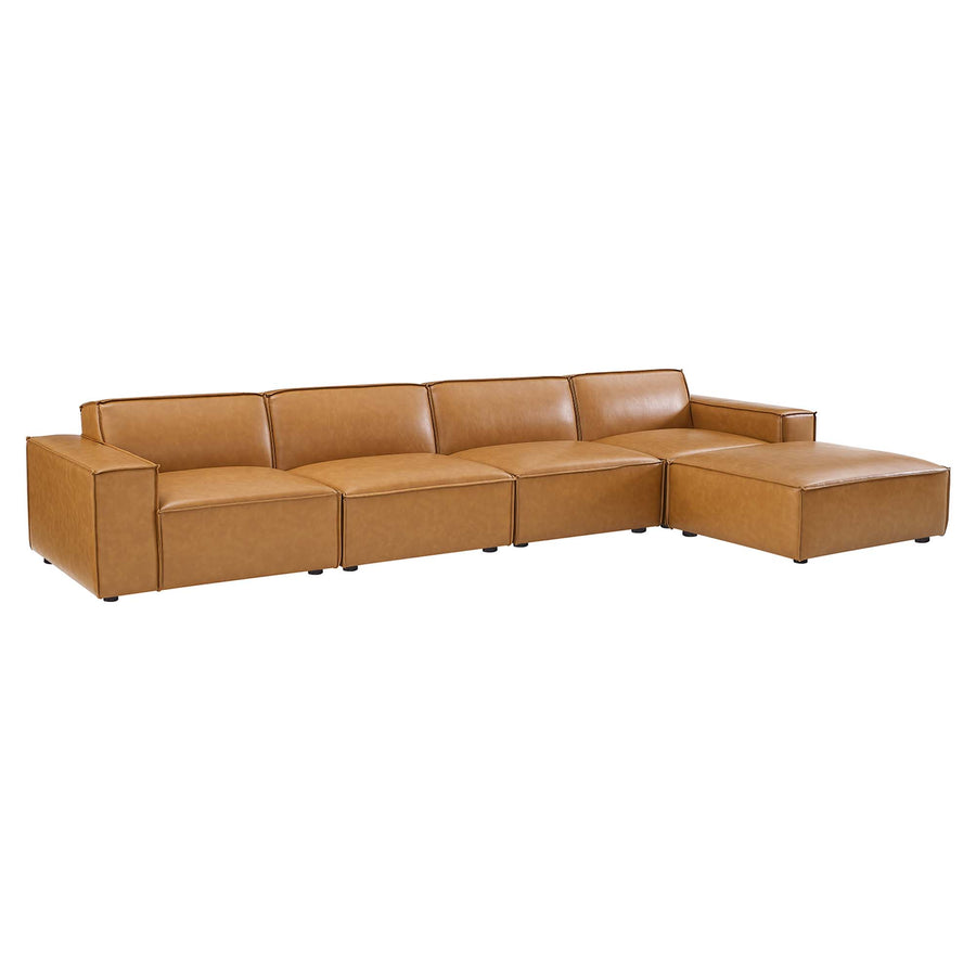Atlas 5-Piece Vegan Leather Sectional Sofa in Tan