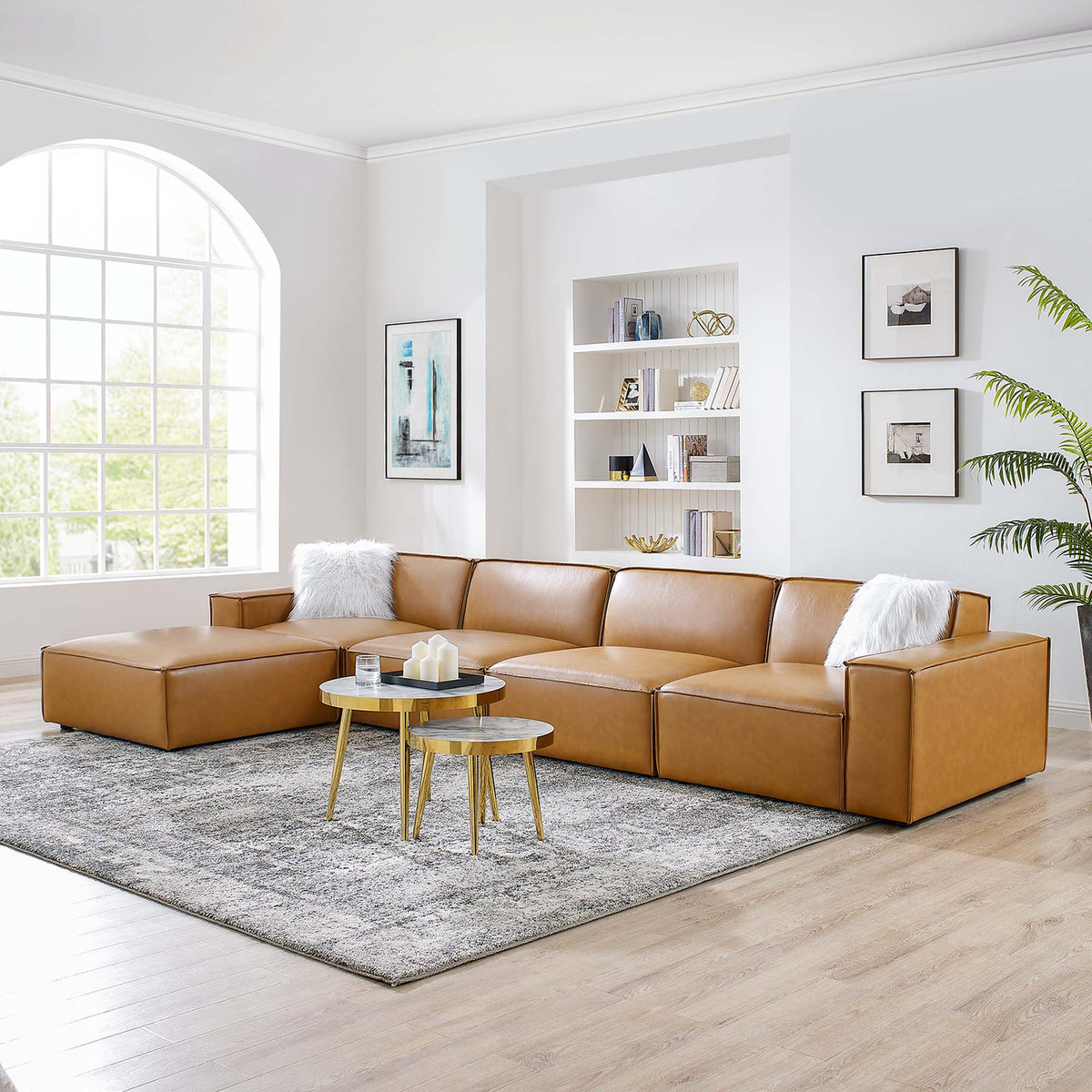 Atlas 5-Piece Vegan Leather Sectional Sofa in Tan