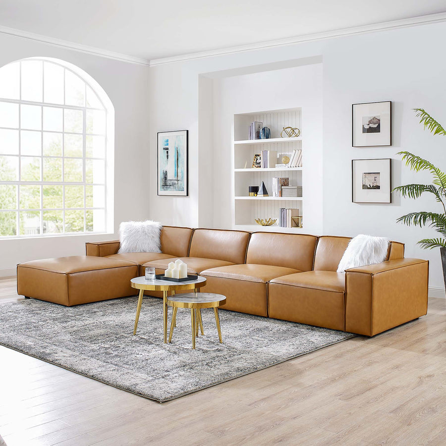 Atlas 5-Piece Vegan Leather Sectional Sofa in Tan