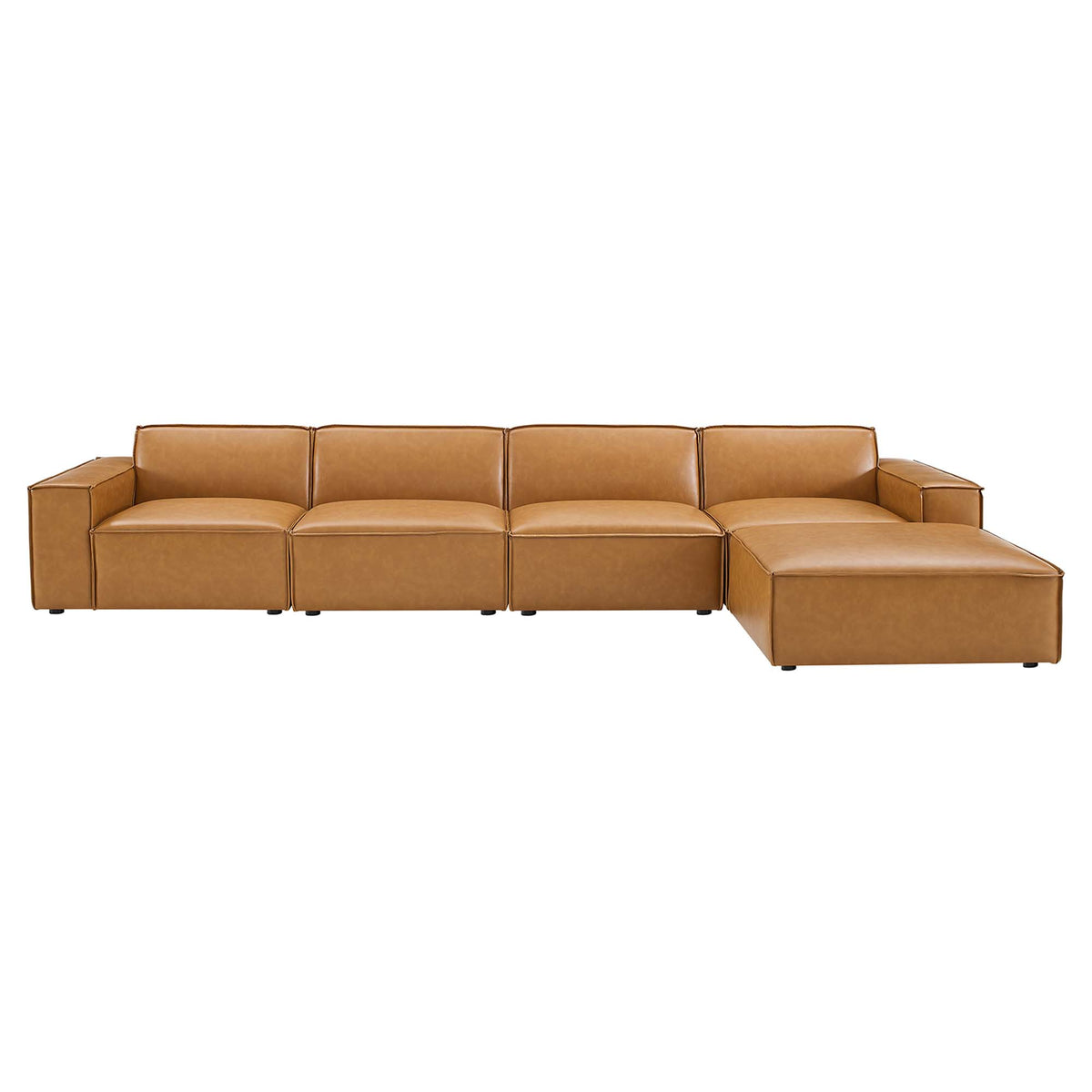 Atlas 5-Piece Vegan Leather Sectional Sofa in Tan