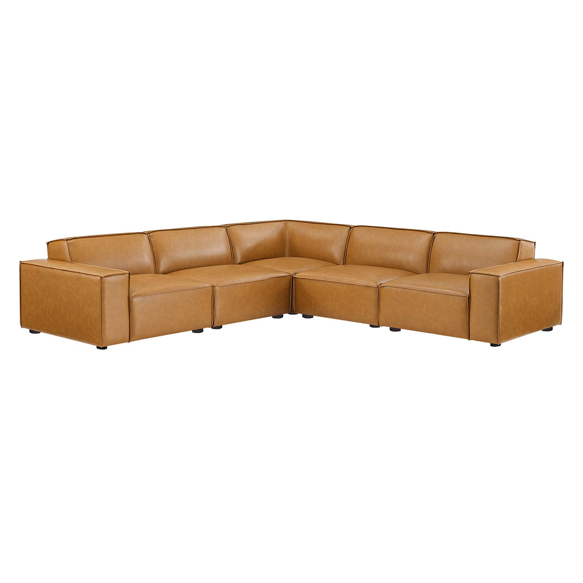 Atlas 5-Piece Vegan Leather Sectional Sofa in Tan