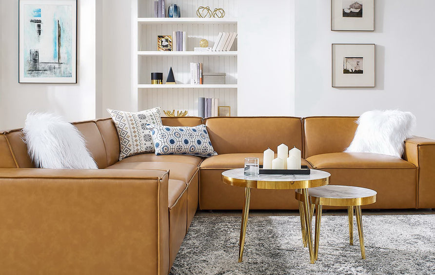 Atlas 5-Piece Vegan Leather Sectional Sofa in Tan