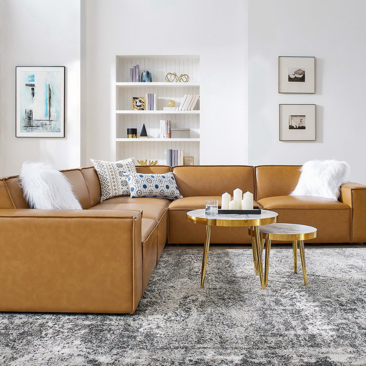 Atlas 5-Piece Vegan Leather Sectional Sofa in Tan
