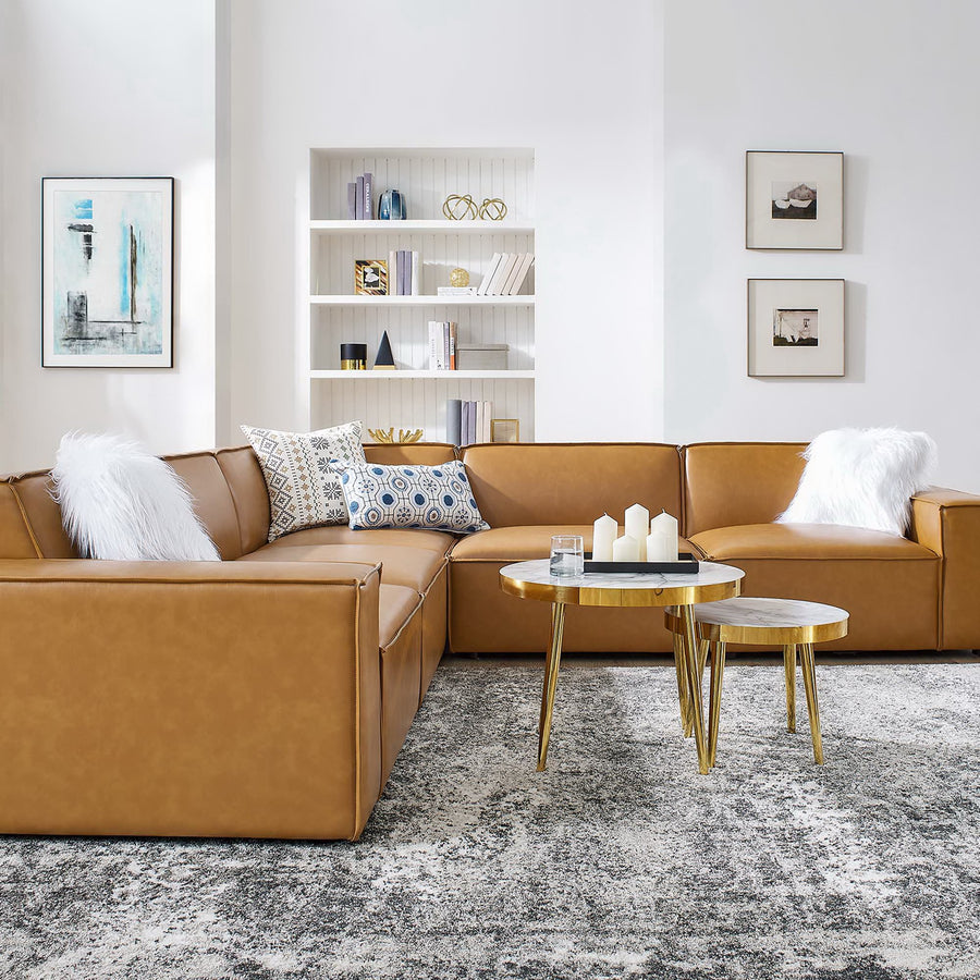 Atlas 5-Piece Vegan Leather Sectional Sofa in Tan