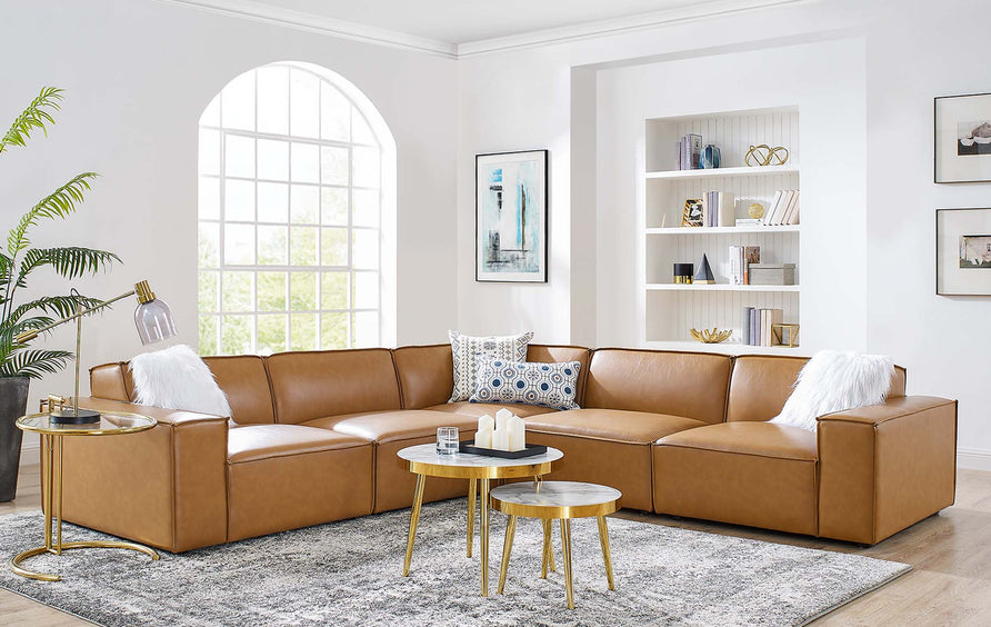 Atlas 5-Piece Vegan Leather Sectional Sofa in Tan