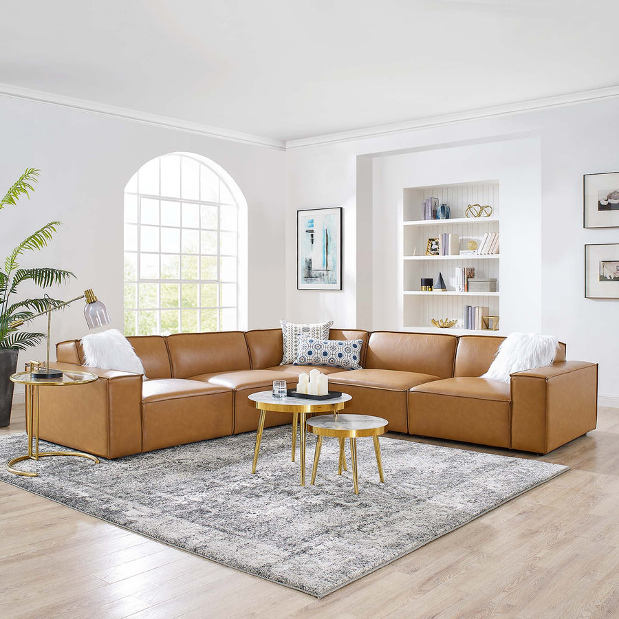 Atlas 5-Piece Vegan Leather Sectional Sofa in Tan
