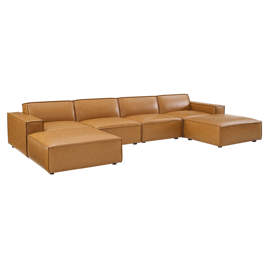 Atlas 6-Piece Vegan Leather Sectional Sofa in Tan