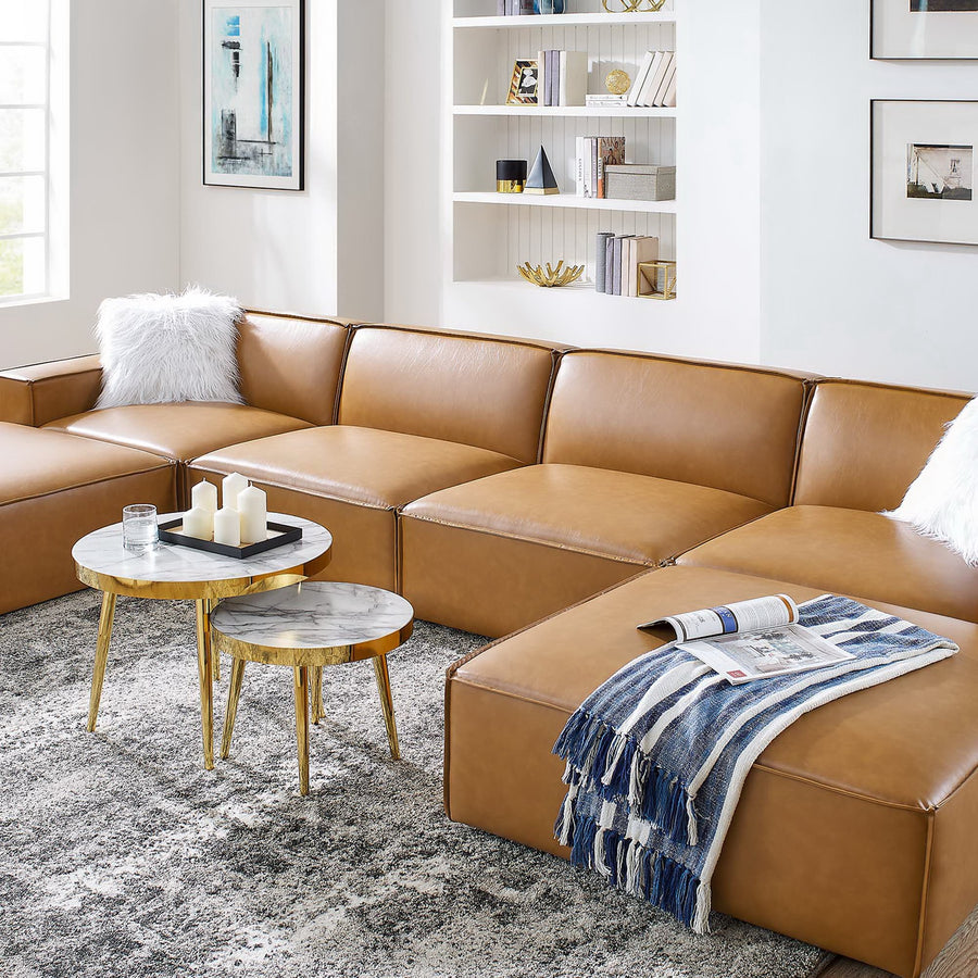 Atlas 6-Piece Vegan Leather Sectional Sofa in Tan