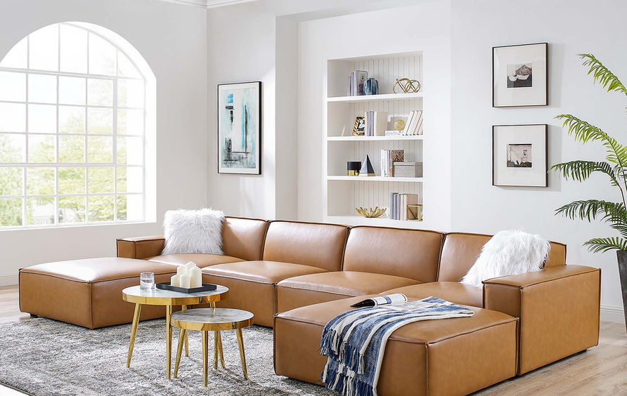 Atlas 6-Piece Vegan Leather Sectional Sofa in Tan
