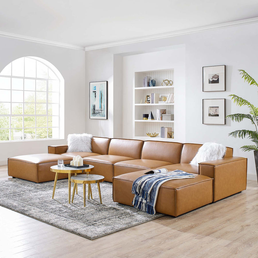 Atlas 6-Piece Vegan Leather Sectional Sofa in Tan