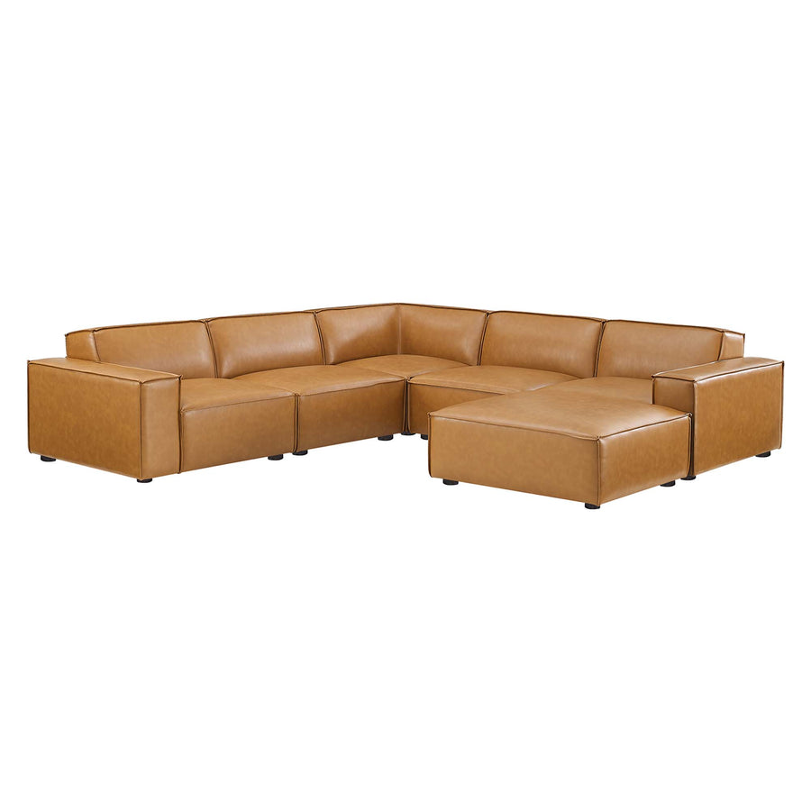 Atlas 6-Piece Vegan Leather Sectional Sofa in Tan