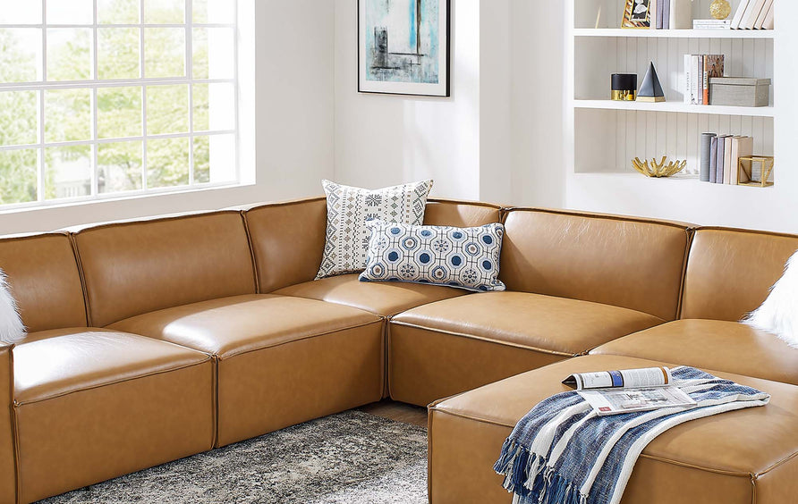 Atlas 6-Piece Vegan Leather Sectional Sofa in Tan