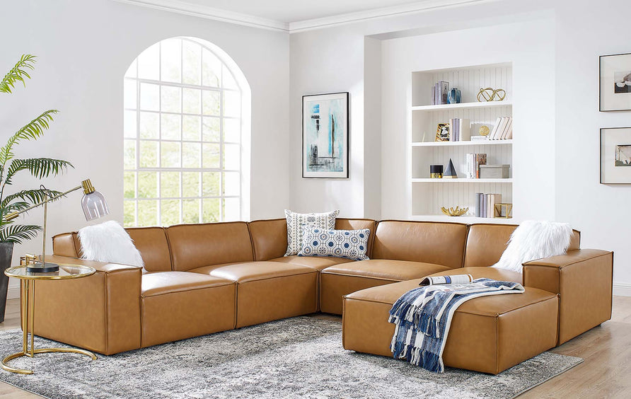 Atlas 6-Piece Vegan Leather Sectional Sofa in Tan