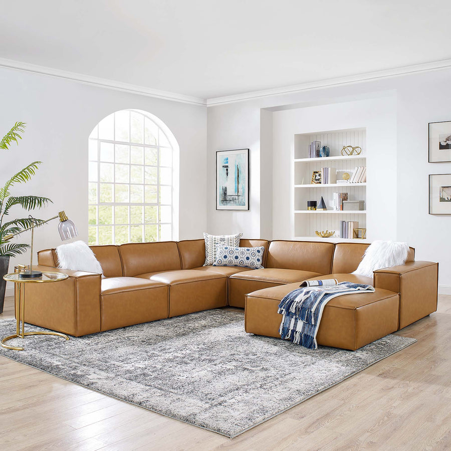 Atlas 6-Piece Vegan Leather Sectional Sofa in Tan
