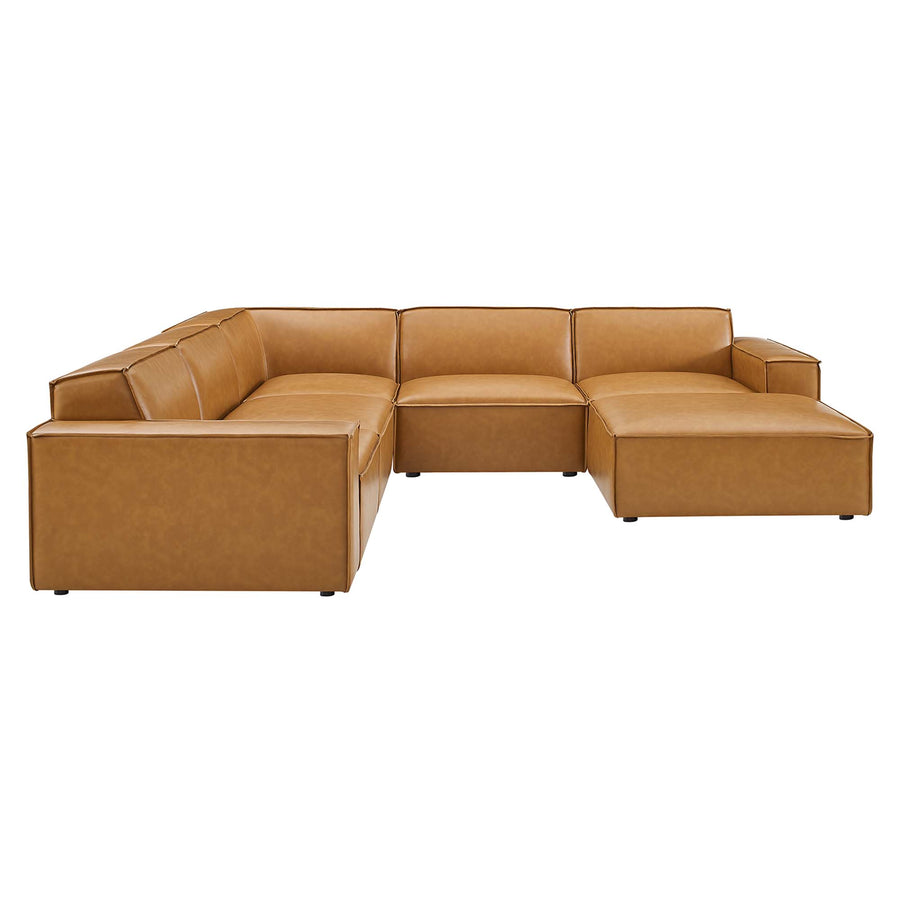 Atlas 6-Piece Vegan Leather Sectional Sofa in Tan