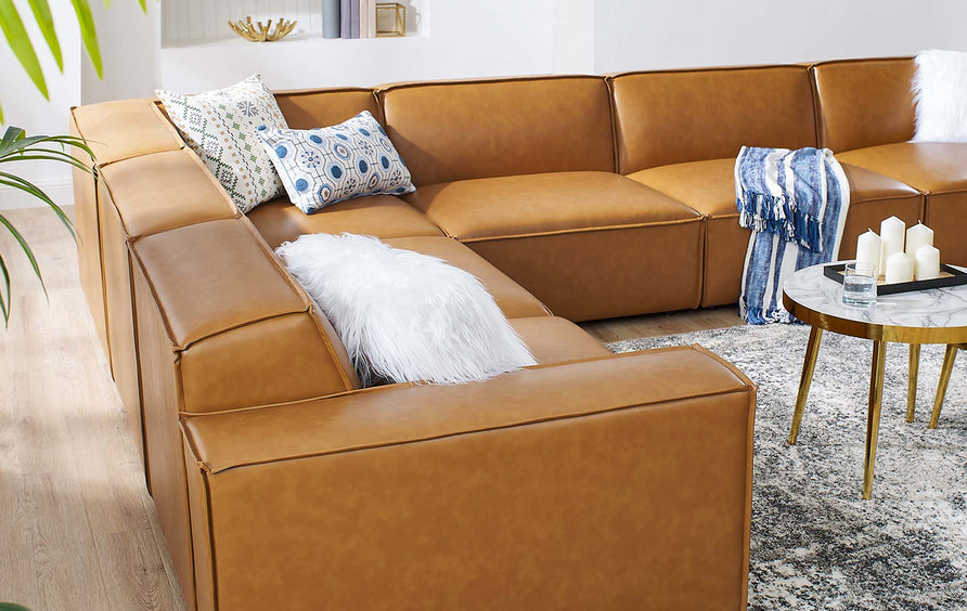 Atlas 6-Piece Vegan Leather Sectional Sofa in Tan