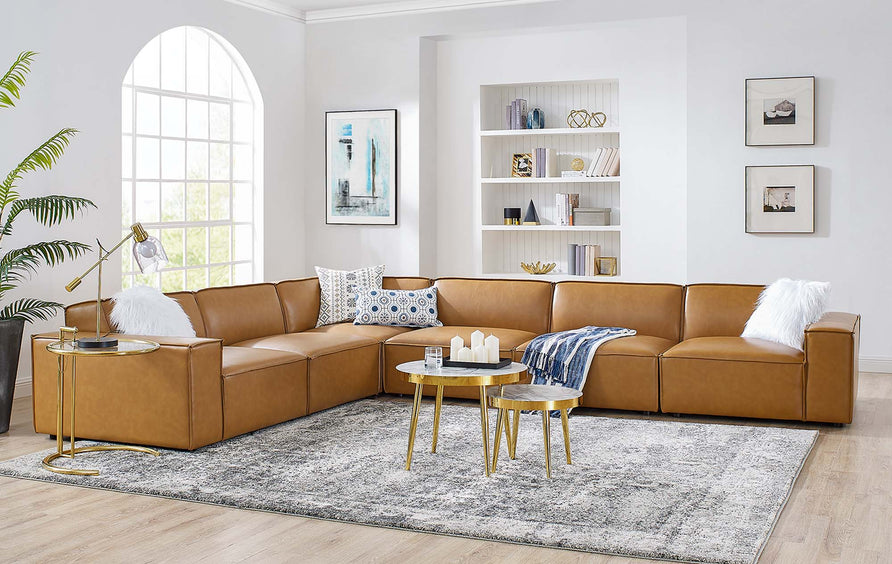 Atlas 6-Piece Vegan Leather Sectional Sofa in Tan
