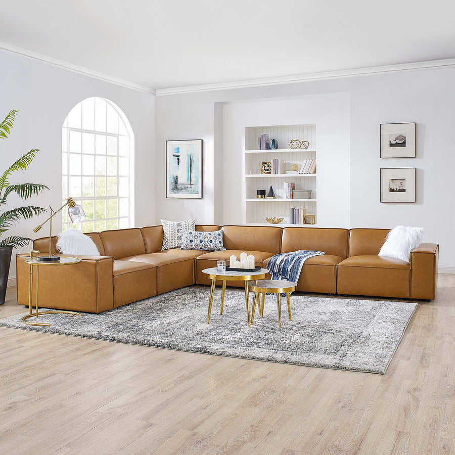 Atlas 6-Piece Vegan Leather Sectional Sofa in Tan