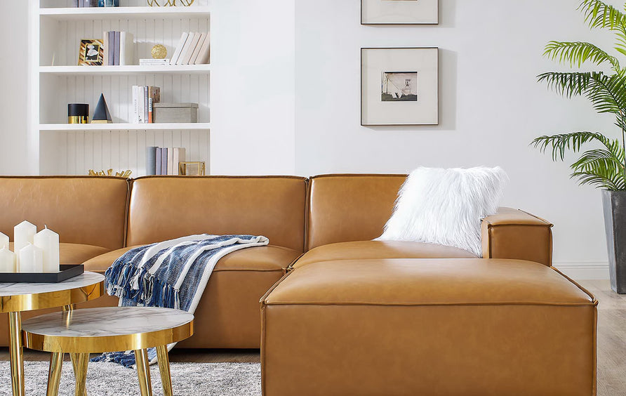 Atlas 7-Piece Vegan Leather Sectional Sofa in Tan