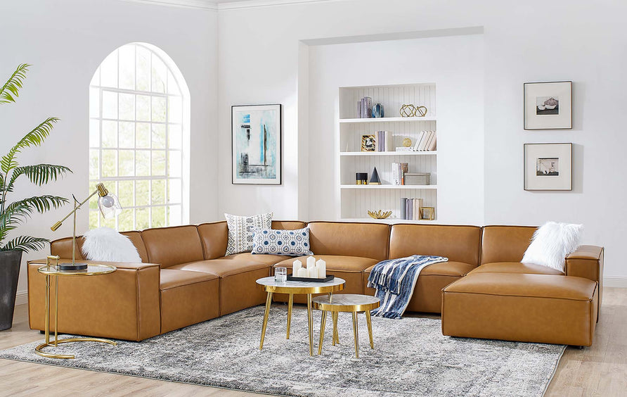 Atlas 7-Piece Vegan Leather Sectional Sofa in Tan