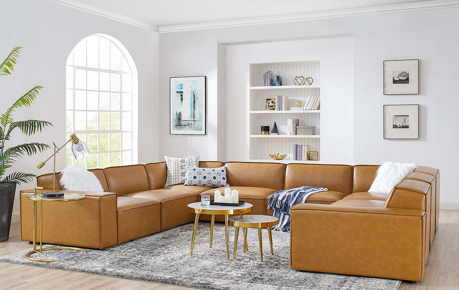 Atlas 8-Piece Vegan Leather Sectional Sofa in Tan