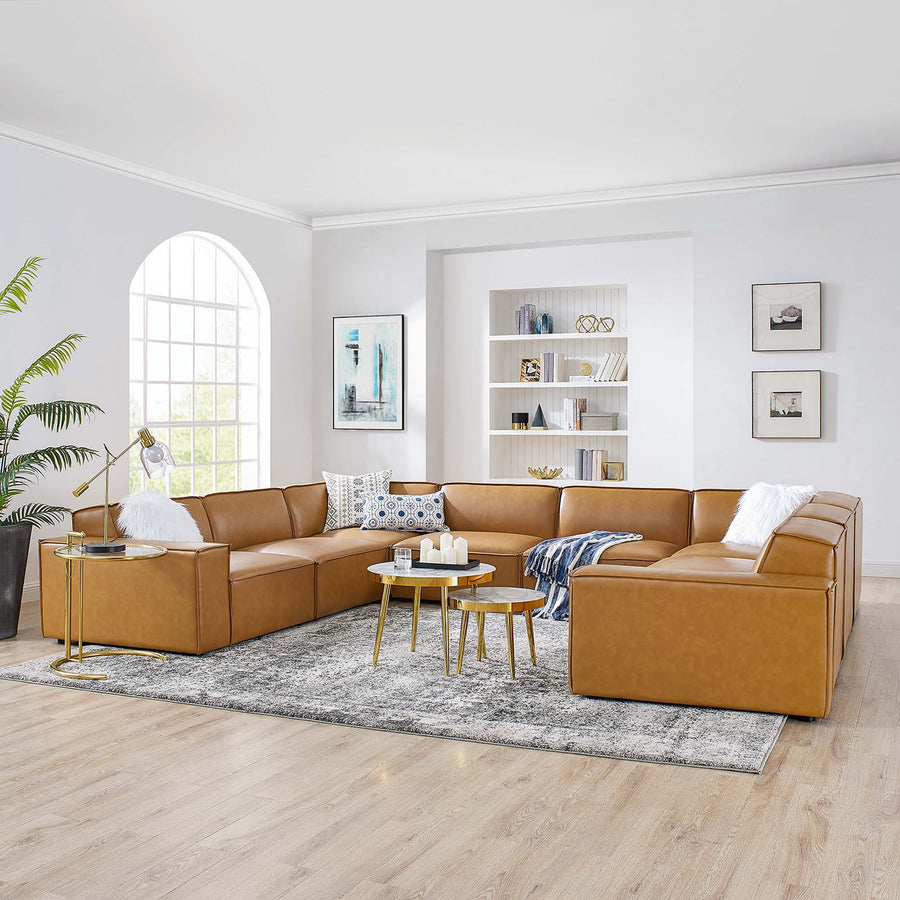 Atlas 8-Piece Vegan Leather Sectional Sofa in Tan