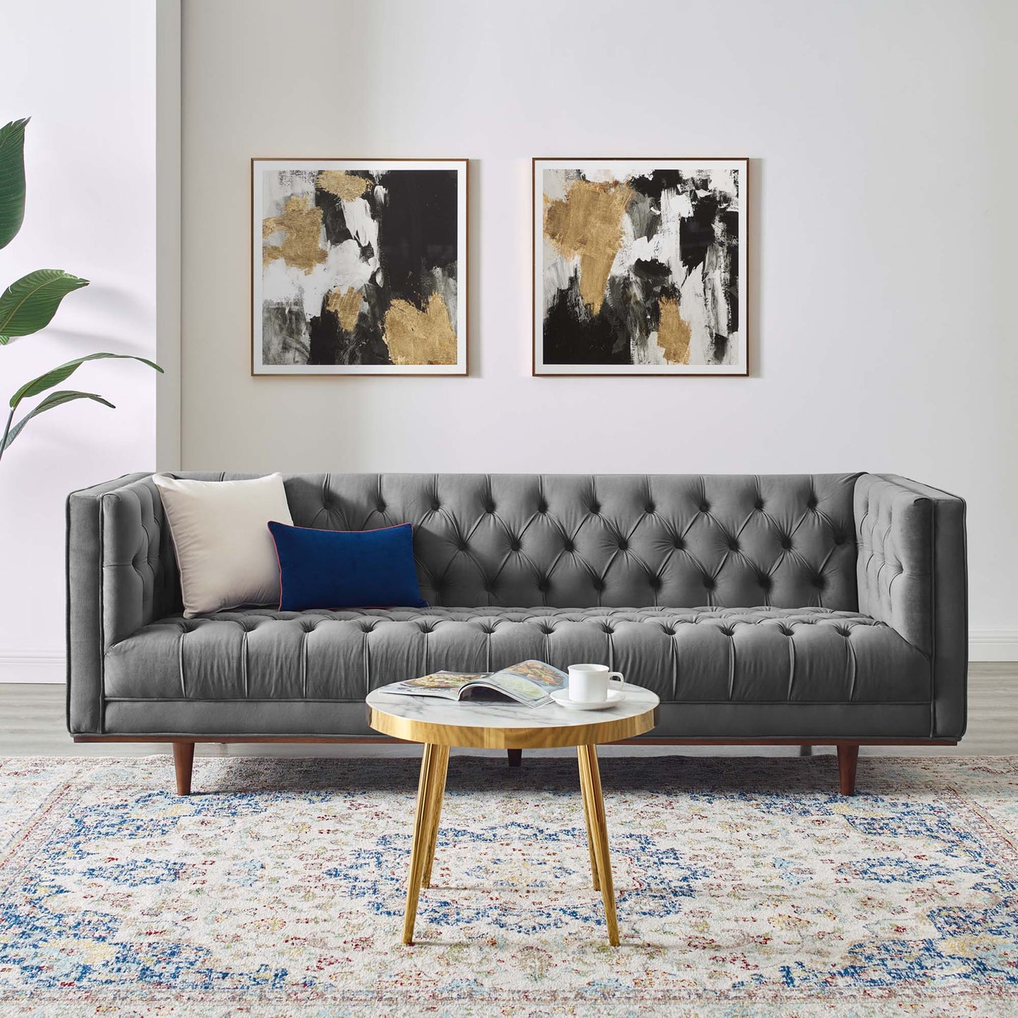 Elation Tufted Performance Velvet Sofa by Furniture for America