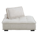 Parlor Tufted Fabric Armless Chair in Beige