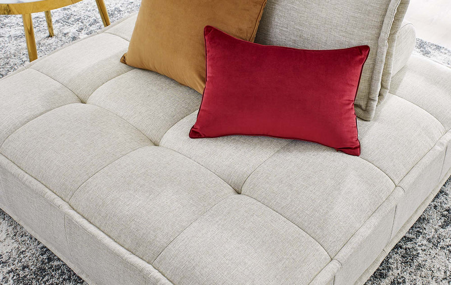 Parlor Tufted Fabric Armless Chair in Beige