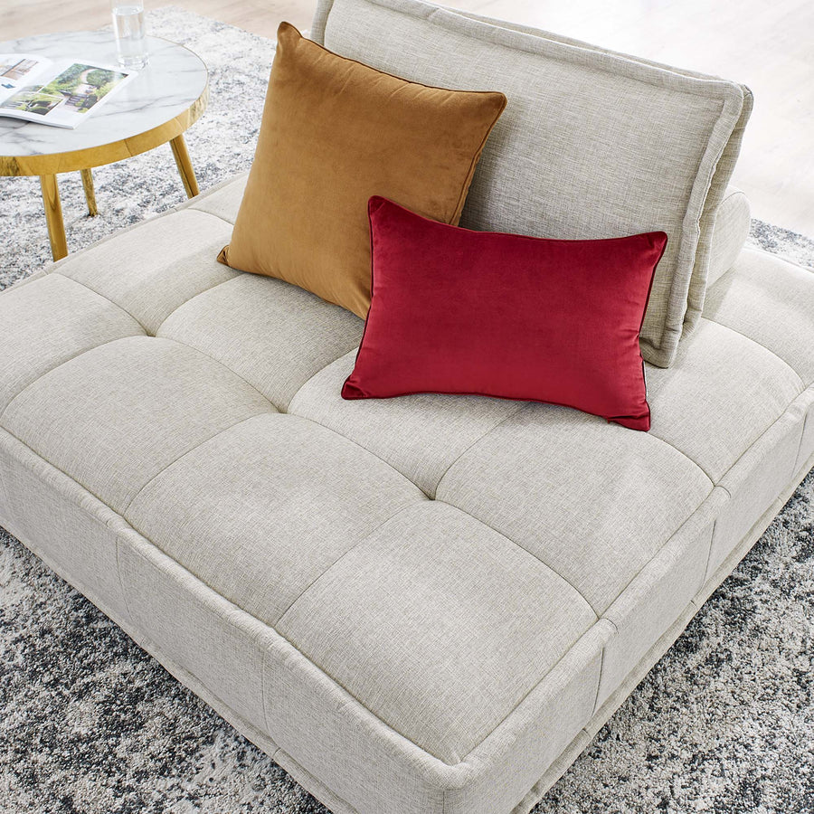 Parlor Tufted Fabric Armless Chair in Beige