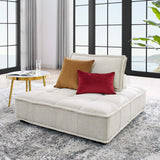 Parlor Tufted Fabric Armless Chair in Beige