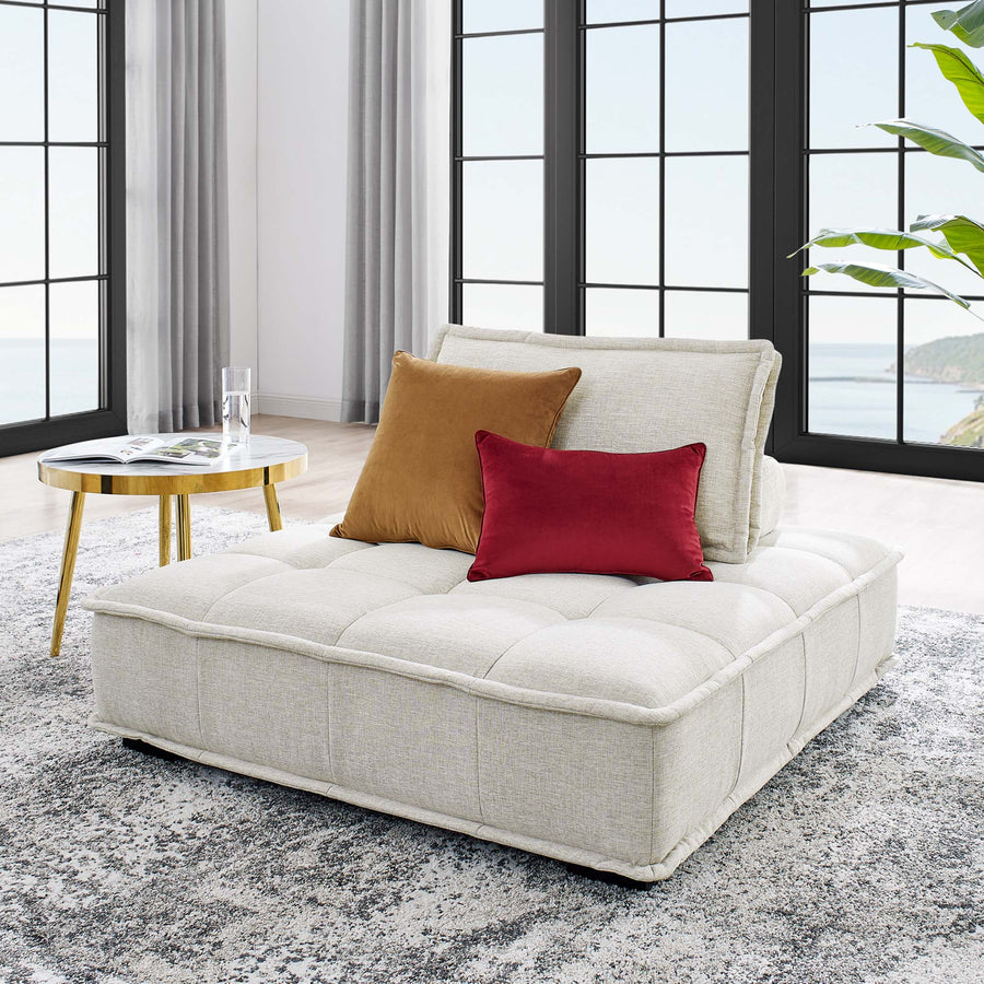 Parlor Tufted Fabric Armless Chair in Beige