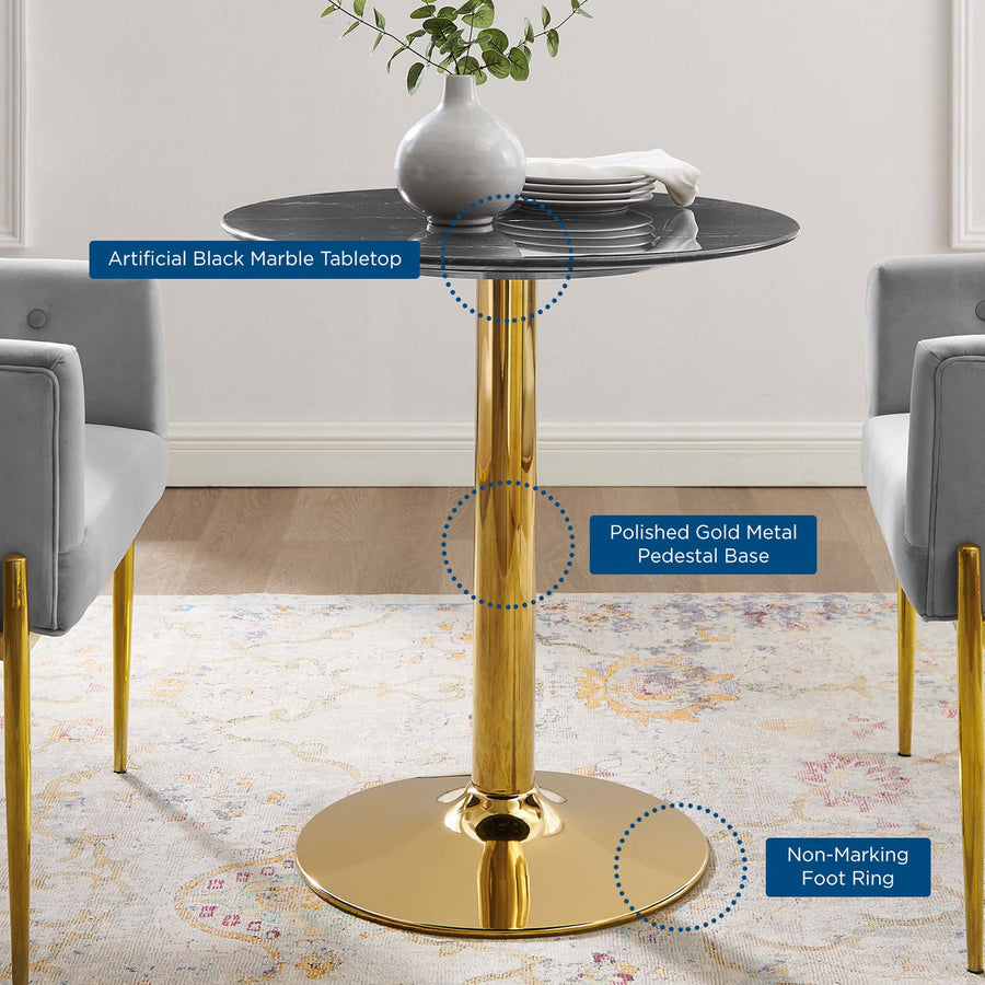 Theo 28" Artificial Marble Dining Table in Gold Black