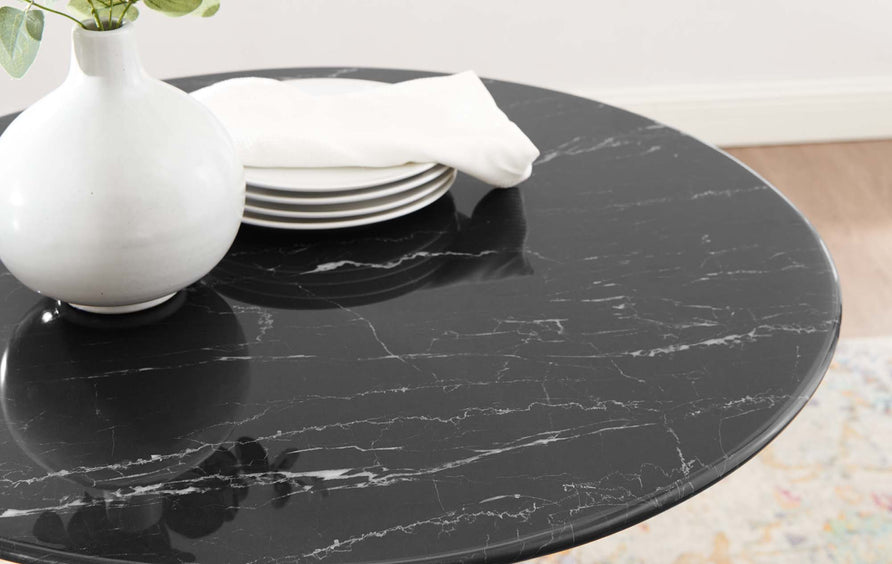 Theo 28" Artificial Marble Dining Table in Gold Black